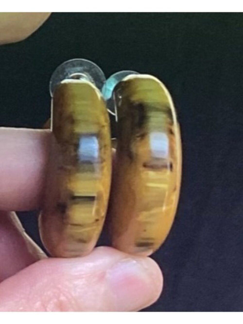 Vintage Mississippi Mud Marbled Bakelite Crescent Hoop Stud Earrings TESTED - Picture 2 of 4